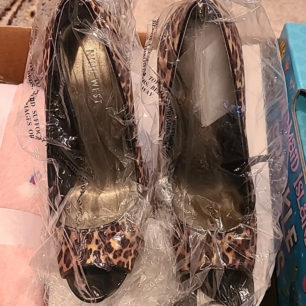 Nine West Leopard Print Peep-Toe Heels - Brown & Black